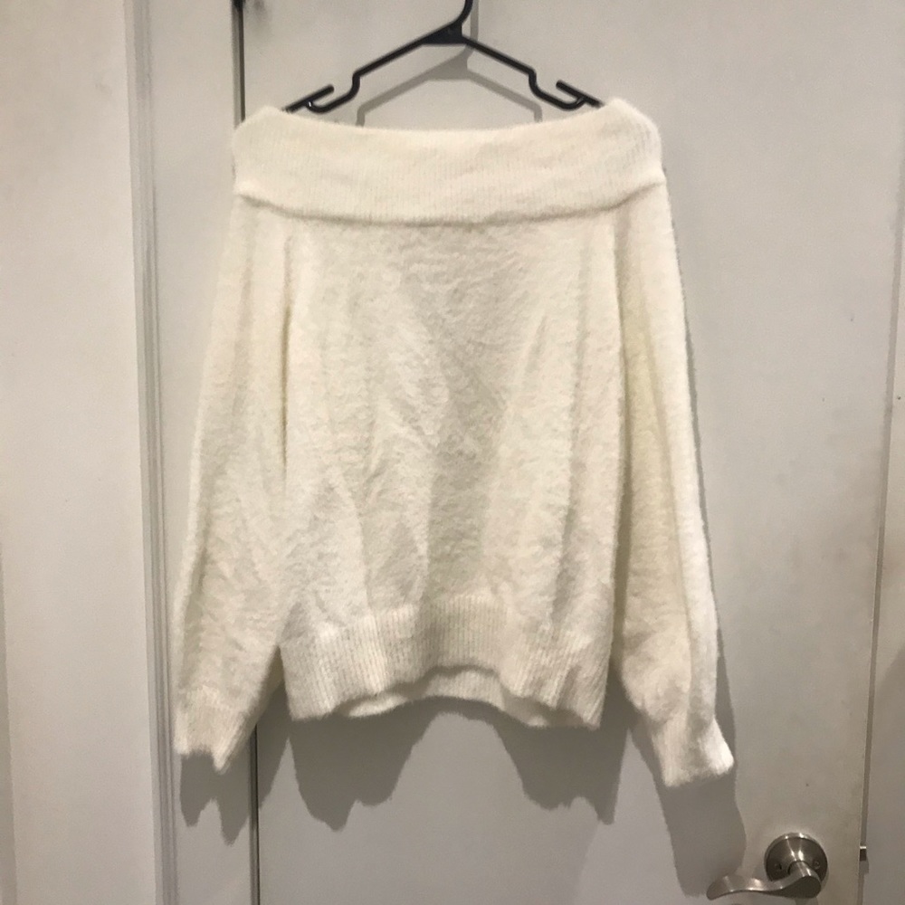 Off-The-Shoulder Fuzzy Sweater - Picture 2 of 3